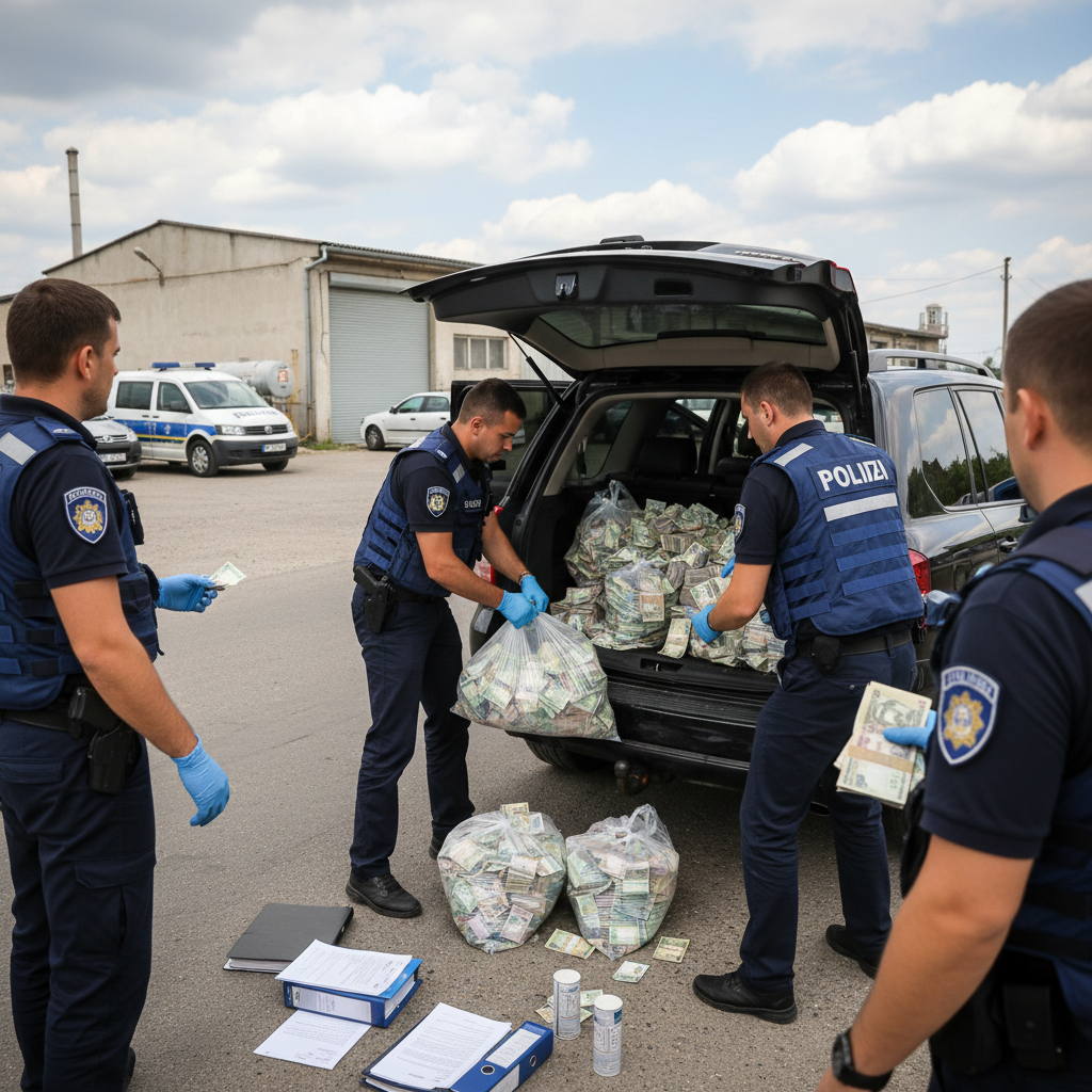 DIICOT a descoperit 2 milioane de lei într-un autoturism în timpul perchezițiilor pentru contrabanda cu motorină