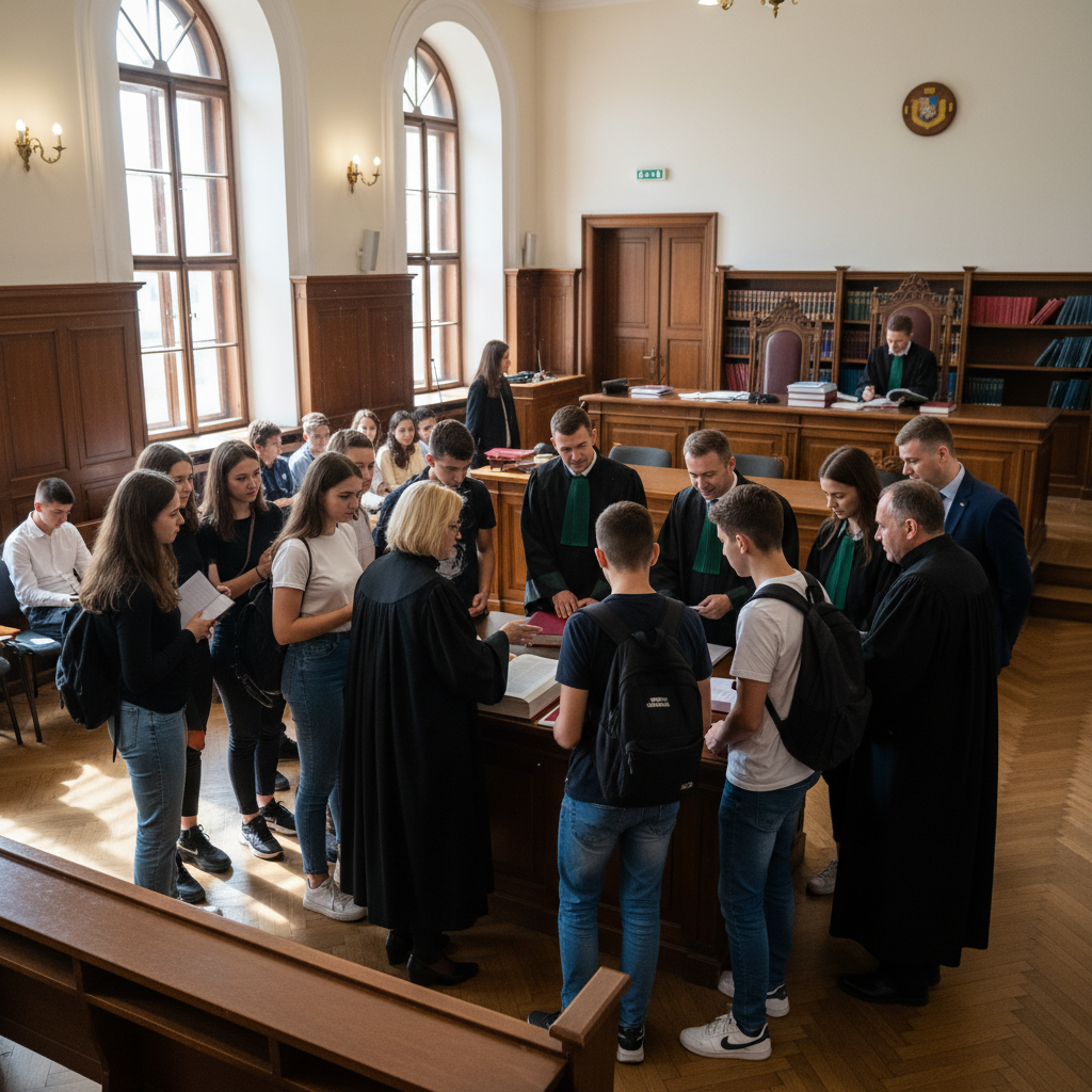 Elevii Liceului G. G. Longinescu Focșani participă la educație juridică în instanțele din Vrancea