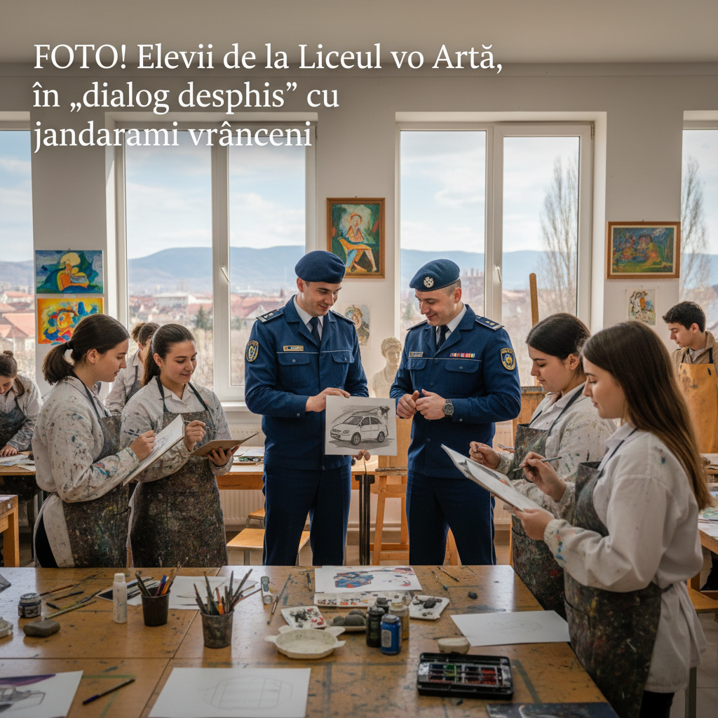 FOTO! Elevii Liceului de Artă, în dialog deschis cu jandarmii din Vrancea