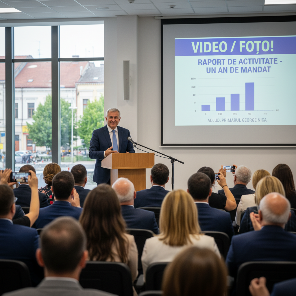 VIDEO/FOTO! Primarul George Nica din Adjud prezintă Raportul de activitate la un an de mandat